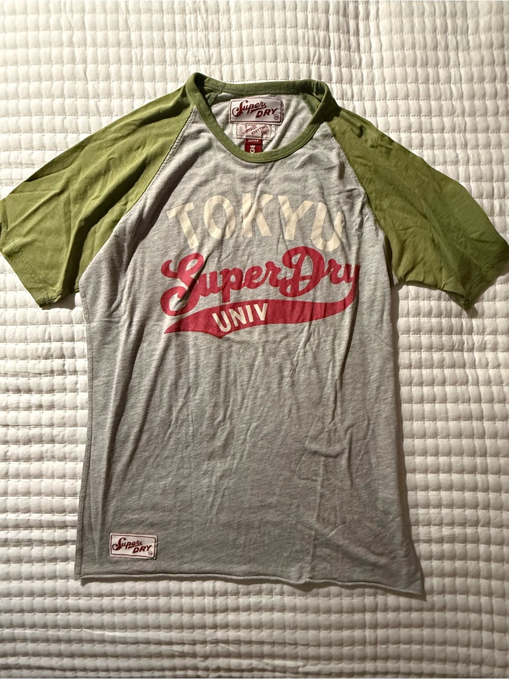 Superdry Olive Green Sleeve Gray Body Tokyo Univ Raglan Graphic Tee